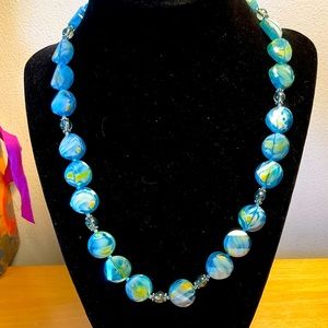 Aqua Swirl Glass Beaded Necklace